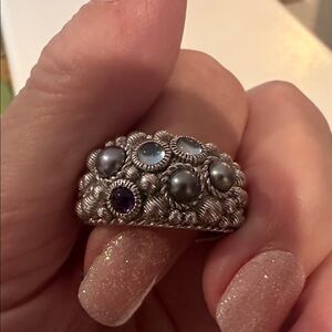 Judith Ripka SS, Pearl & Gemstone Cluster Ring